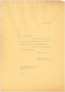 Letter from Hugh H. Smythe to Mrs. Harvey