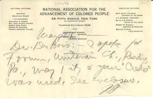 Letter from J. E. Spingarn to W. E. B. Du Bois