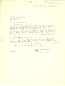 Letter from the Interracial Committee of Germantown, Pa to W. E. B. Du Bois