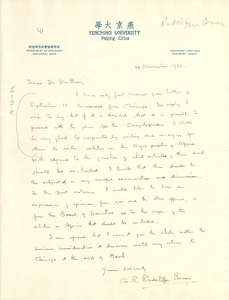 Letter from A. R. Radcliffe-Brown to W. E. B. Du Bois