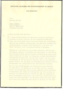 Letter from Deutsche Akademie der Wissenschaften zu Berlin to Shirley Graham Du Bois