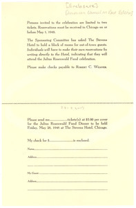 American Council on Race Relations dinner ticket order form and return envelope