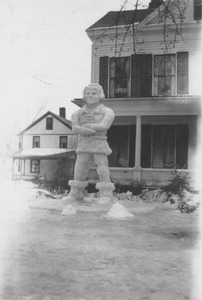 Winter Carnival snow sculpture of a Colonial man