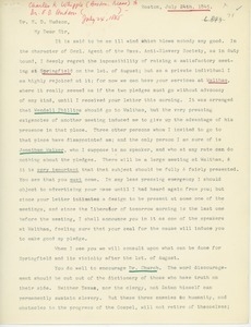 Transcript of letter from Charles K. Whipple to Erasmus Darwin Hudson