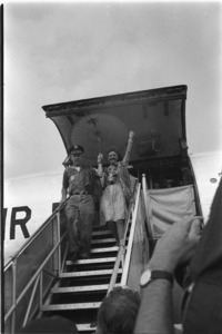 Hello Dolly troop arriving in Saigon. Mary Martin deplaining at Tan Son Nhut Airbase.