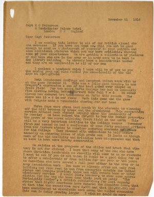 Letter from Laurence L. Doggett to Herbert C. Patterson (November 21, 1916)