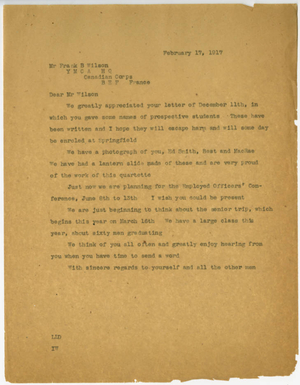 Letter from Laurence L. Doggett to Frank B. Wilson (February 17, 1917)