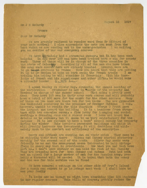 Letter from Laurence L. Doggett to James H. McCurdy (August 15, 1917)