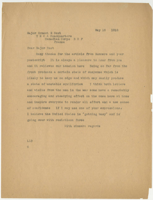 Letter from Laurence L. Doggett to Ernest M. Best (May 15,1918)