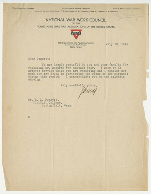 Letter to Laurence L. Doggett from John R. Mott (July 13, 1918)