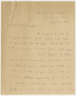 Letter from Donnell B. Young to Laurence L. Doggett (September 27, 1918)