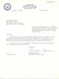Letter to Karpovich about Patent (August 11, 1966)