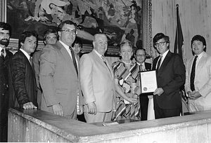 Boston City Council President Joseph M. Tierney presenting a citation with other members of the Boston City Council in Boston City Hall