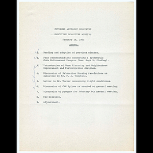 Agenda for Citizens Advisory Committee (CAC) Executive Committee meeting on January 18, 1965