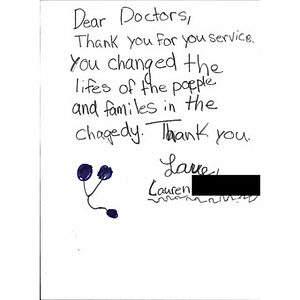 Letter of thanks sent to the doctors of Boston by California Children