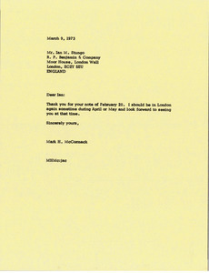 Letter from Mark H. McCormack to Ian M. Stungo