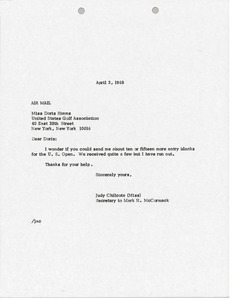 Letter from Judy A. Chilcote to Doris Simms