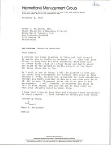 Letter from Mark H. McCormack to Andre J. Heiniger