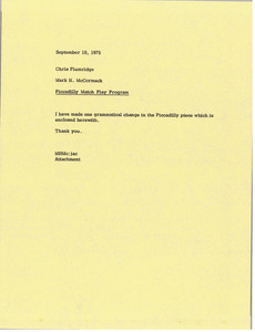 Memorandum from Mark H. McCormack to Chris Plumridge