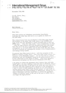 Letter from Mark H. McCormack to J. A. H. Curry