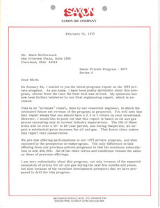 Letter from Bill D. Saxon to Mark H. McCormack