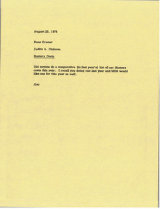 Memorandum from Judy A. Chilcote to Hans Kramer