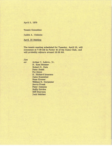 Memorandum from Judith A. Chilcote to tennis committee