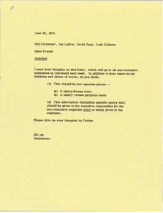 Memorandum from Hans Kramer to William H. Carpenter, Arthur J. Lafave, David Rees and Judy Chilcote