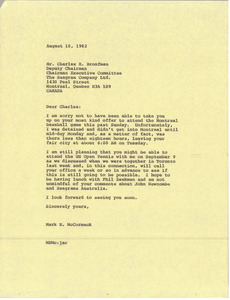 Letter from Mark H. McCormack to Charles R. Bronfman