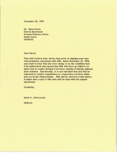 Letter from Mark H. McCormack to Björn Borg