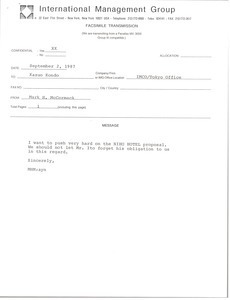 Fax from Mark H. McCormack to Kazuo Kondo