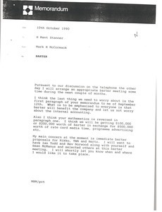 Memorandum from Mark H. McCoramck to H. Kent Stanner