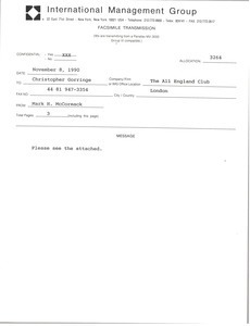 Fax from Mark H. McCormack to Christopher Gorringe