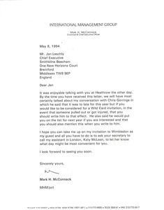 Letter from Mark H. McCormack to Jan Leschly