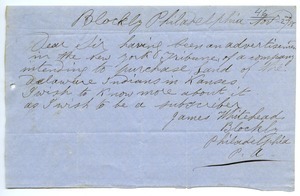Letter from James Whitehead to Joseph Lyman