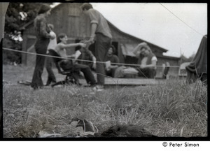 Our of focus view of communards by the barn: Packer Corners commune