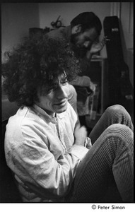 Tim Buckley at the Catacombs: Buckley backstage, Lee Underwood smoking in the background