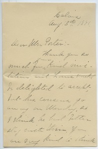 Letter from Harriet P. Washburn to Florence Porter Lyman
