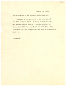 Memorandum from W. E. B. Du Bois to The Spingarn Medal Committee of the NAACP