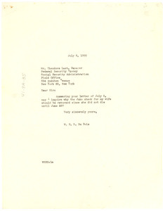 Letter from W. E. B. Du Bois to United States Social Security Administration
