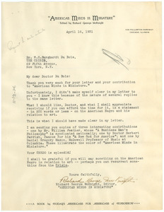 Letter from American Minds in Miniature to W. E. B. Du Bois