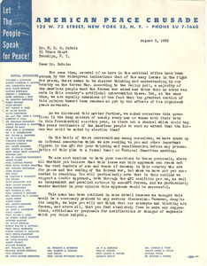 Letter from American Peace Crusade to W. E. B. Du Bois