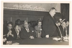 W. E. B. Du Bois, Alla Bobrysheva, Shirley Graham Du Bois listening to an unidentified speaker