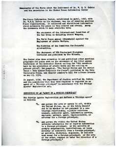 Memorandum of the facts about the indictment of Dr. W. E. B. Du Bois and his associates in the former Peace Information Center
