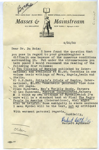 Letter from Herbert Aptheker to W. E. B. Du Bois