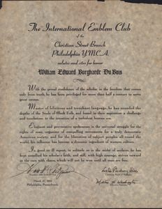 International Emblem Club of the Christian Street Branch Philadelphia YMCA award