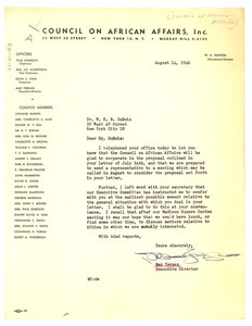 Letter from Council on African Affairs to W. E. B. Du Bois
