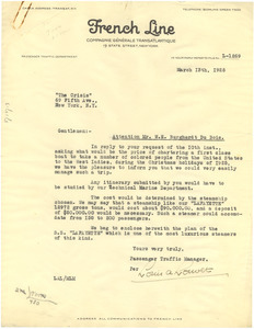 Letter from French Line to W. E. B. Du Bois