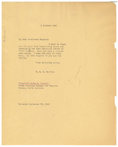 Letter from W. E. B. Du Bois to James E. Shepard