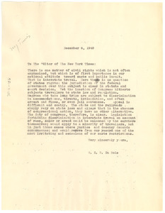 Letter from W. E. B. Du Bois to New York Times